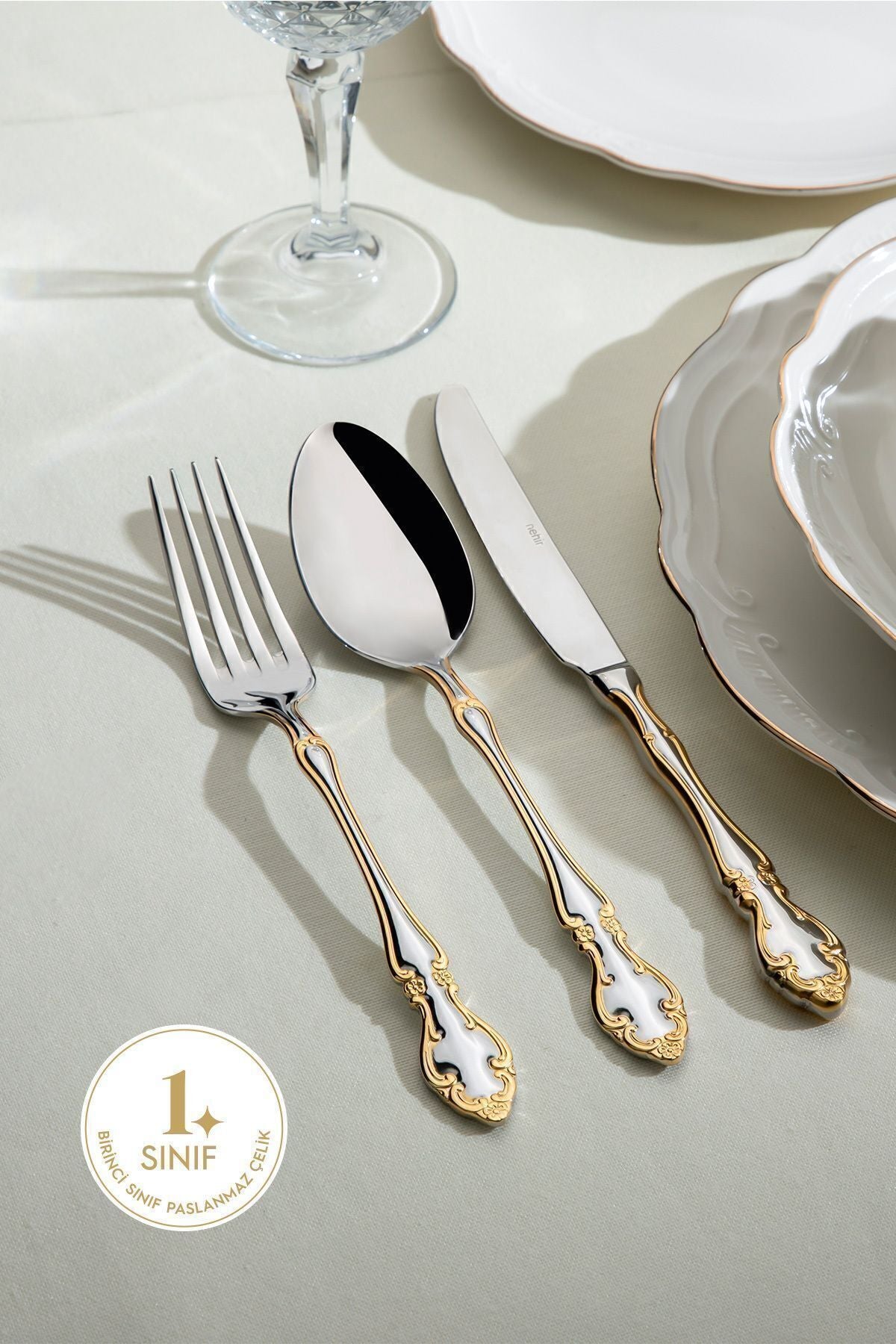 Adriana Gold Plain 12 Person 84 Piece Boxed Cutlery Set