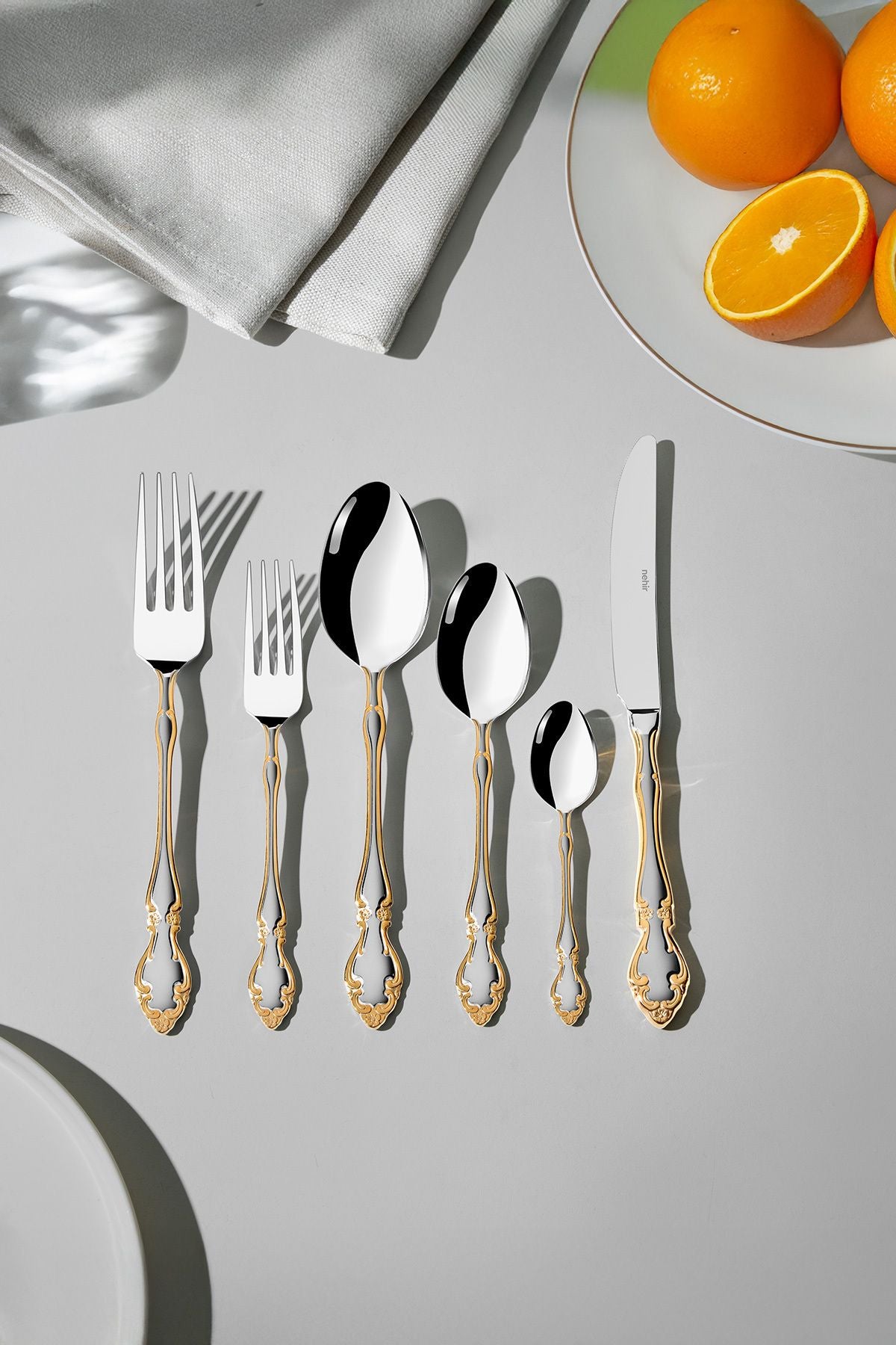 Adriana Altın Saten 12 Kişilik 72 Parça Kutulu Çatal Kaşık Bıçak Takımı