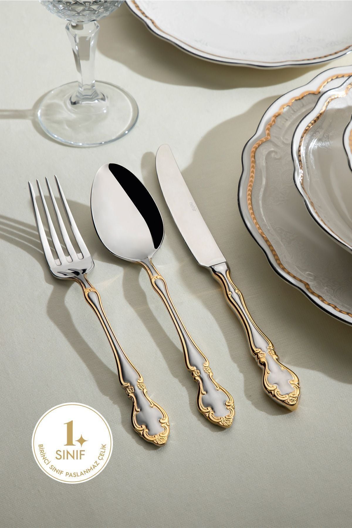 Adriana Gold Satin 12 Person 89 Piece Boxed Cutlery Set