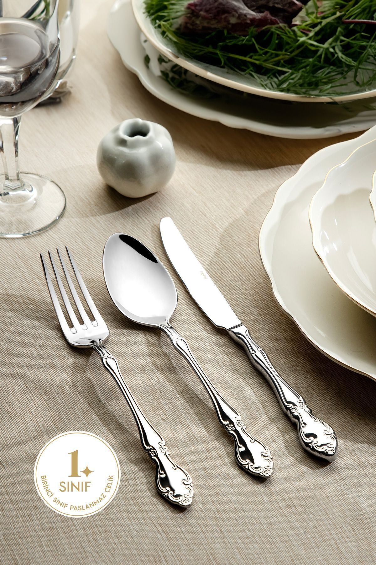 Adriana Sade 12 Person 89 Piece Leather Boxed Cutlery Set