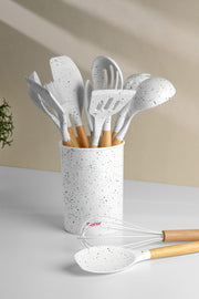 Angela Wooden Silicone 12 Piece Serving Set