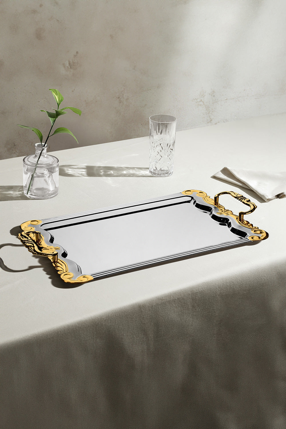 Babil Gold Satin Steel Tea Tray