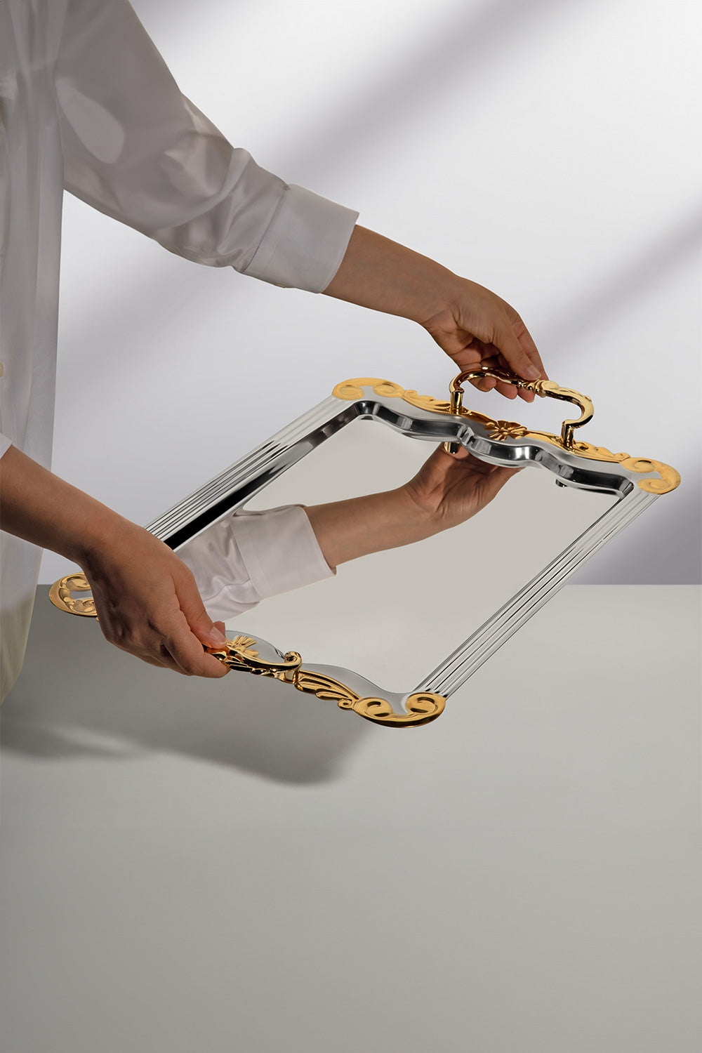 Babil Gold Satin Steel Tea Tray