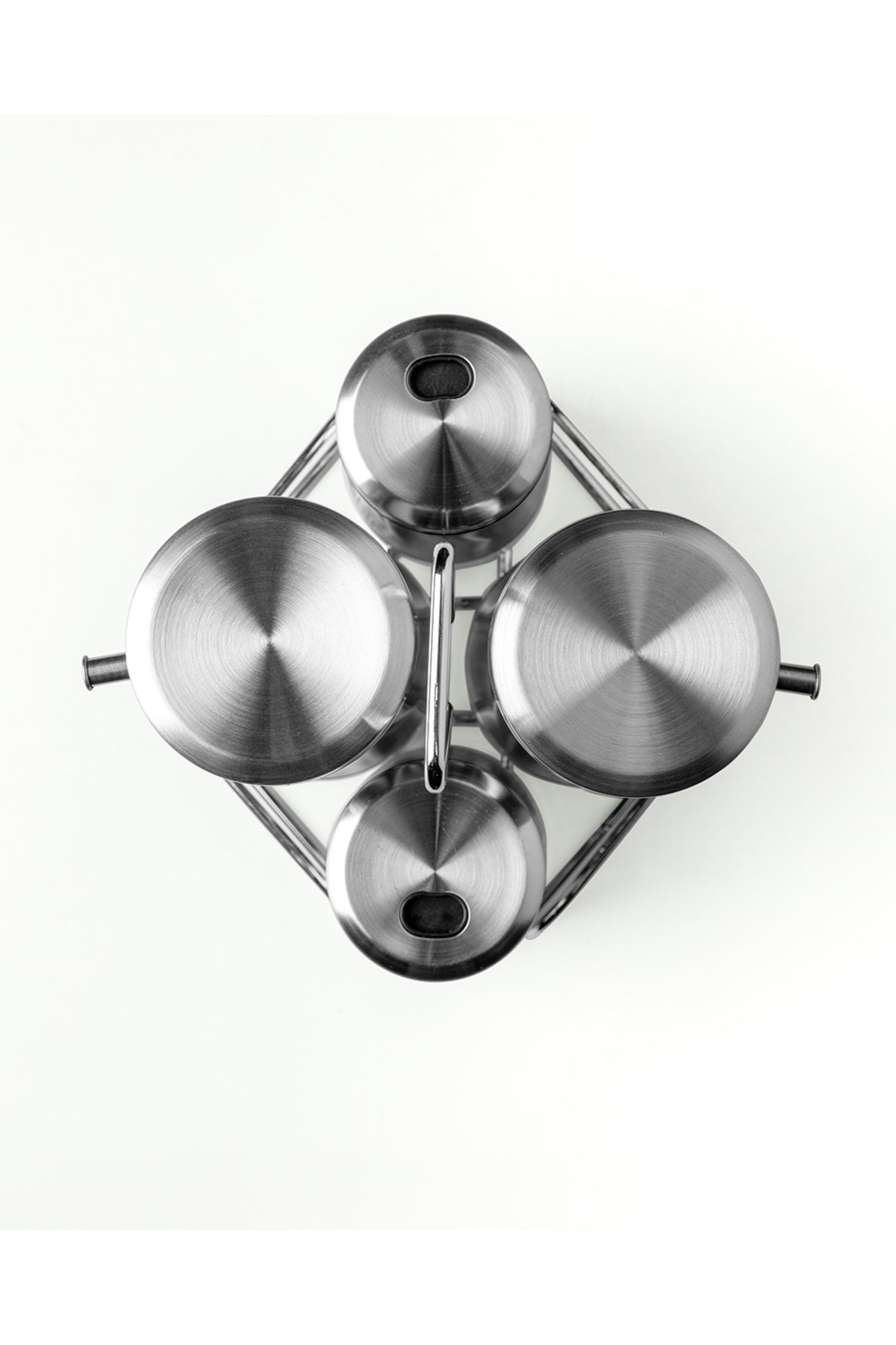Burgulu Standlı 4 Parça Paslanmaz Çelik Yağdanlık ve Baharatlık Seti