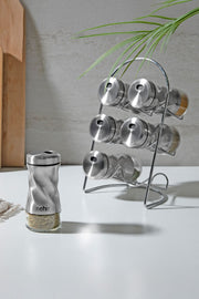 Burgulu Standlı 6 Parça Paslanmaz Çelik Baharatlık Seti