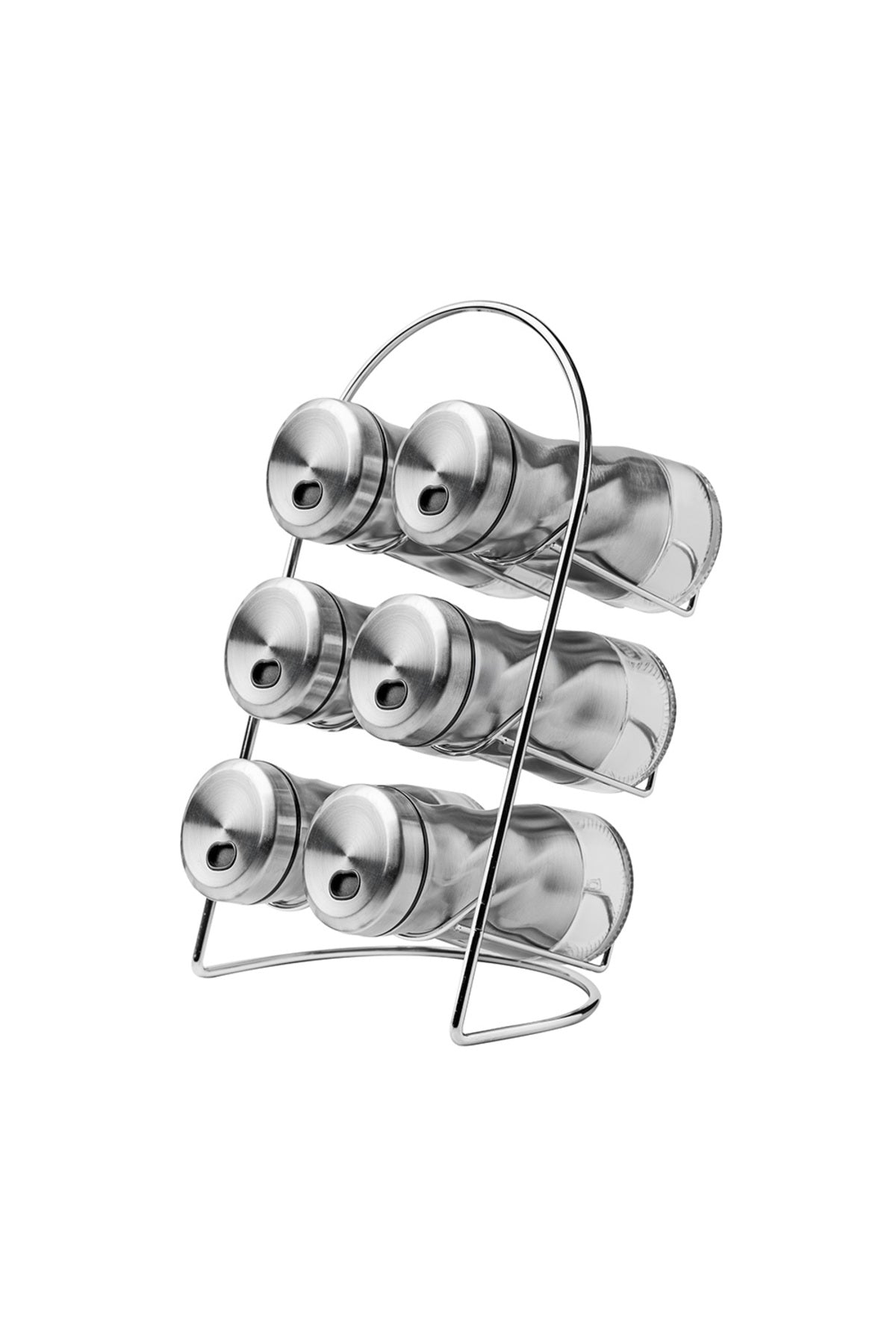 Burgulu Standlı 6 Parça Paslanmaz Çelik Baharatlık Seti