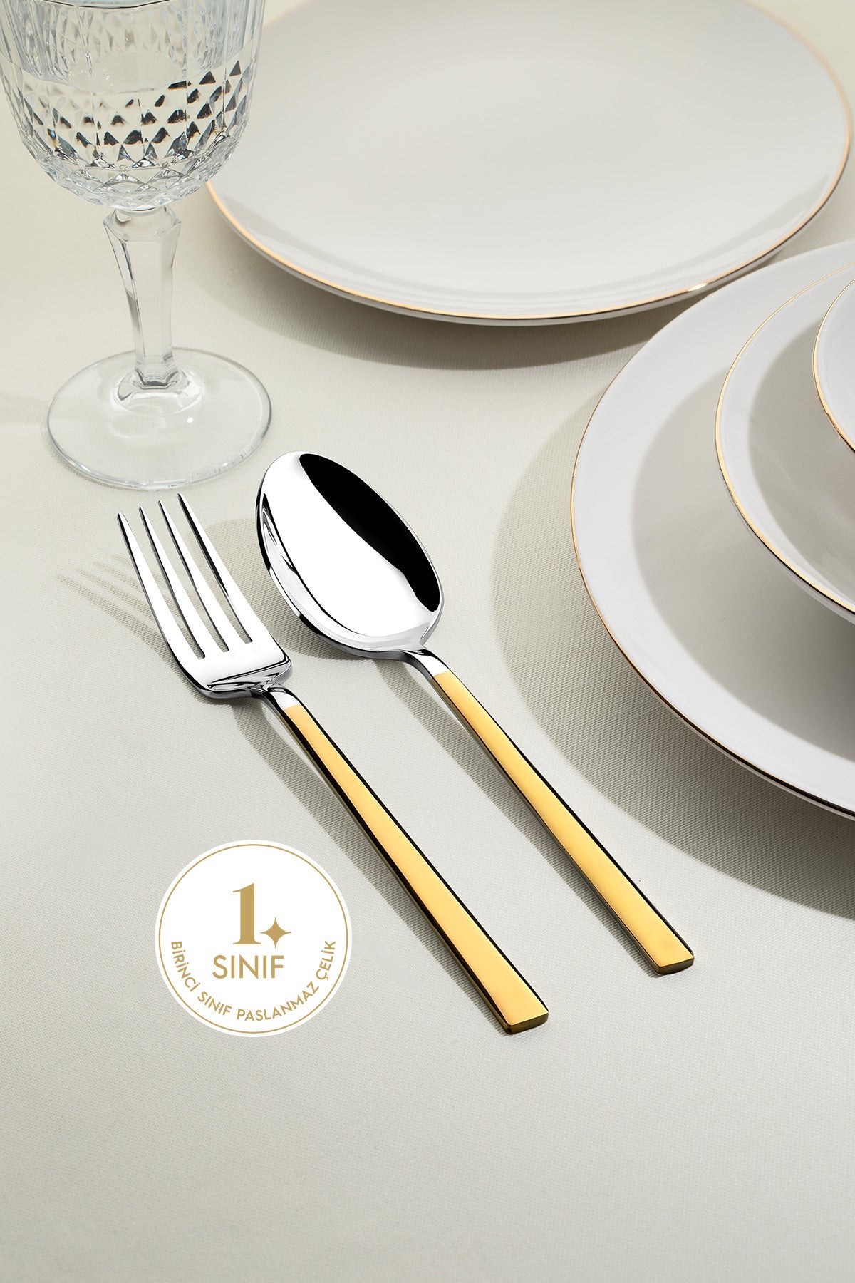 Dalyan Gold Plain 72 Piece Cutlery Set for 12 People