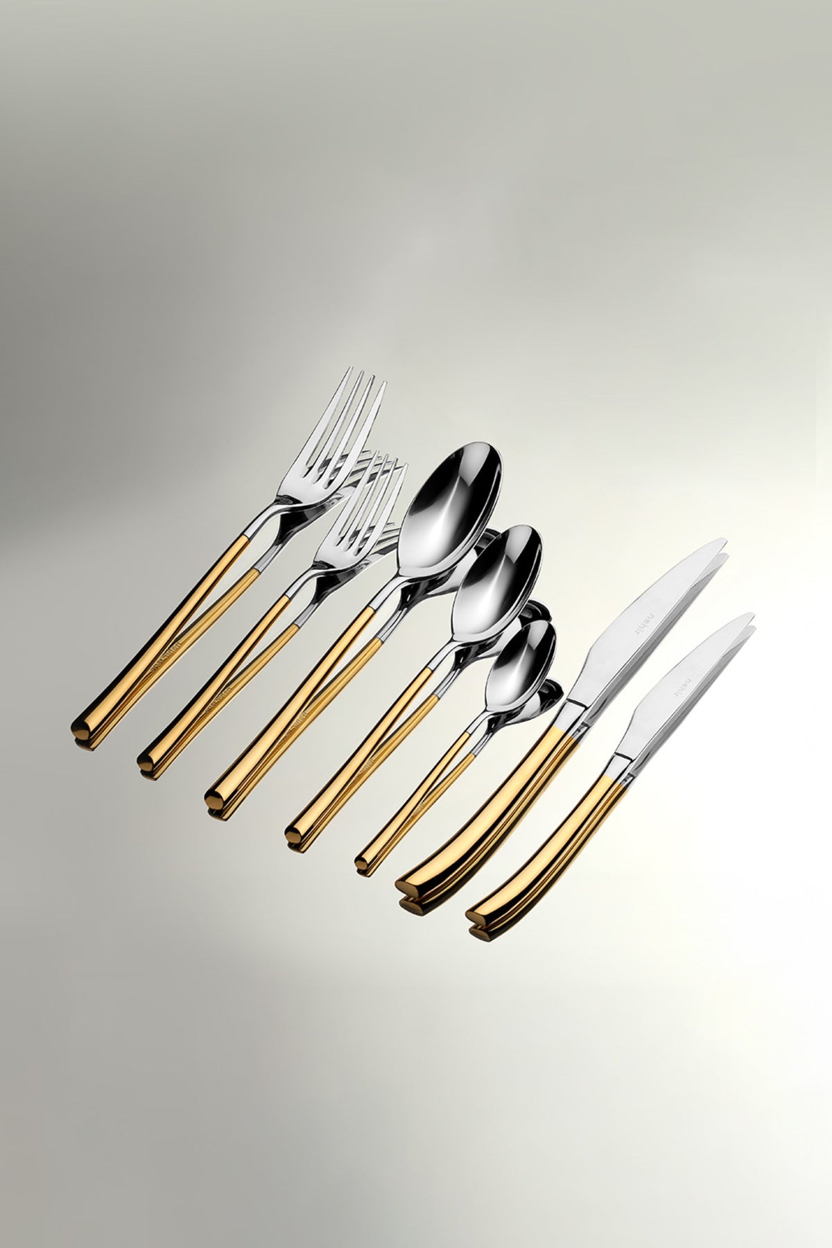 Elegance Gold Plain 12 Person 84 Piece Cutlery Set with Leather Box