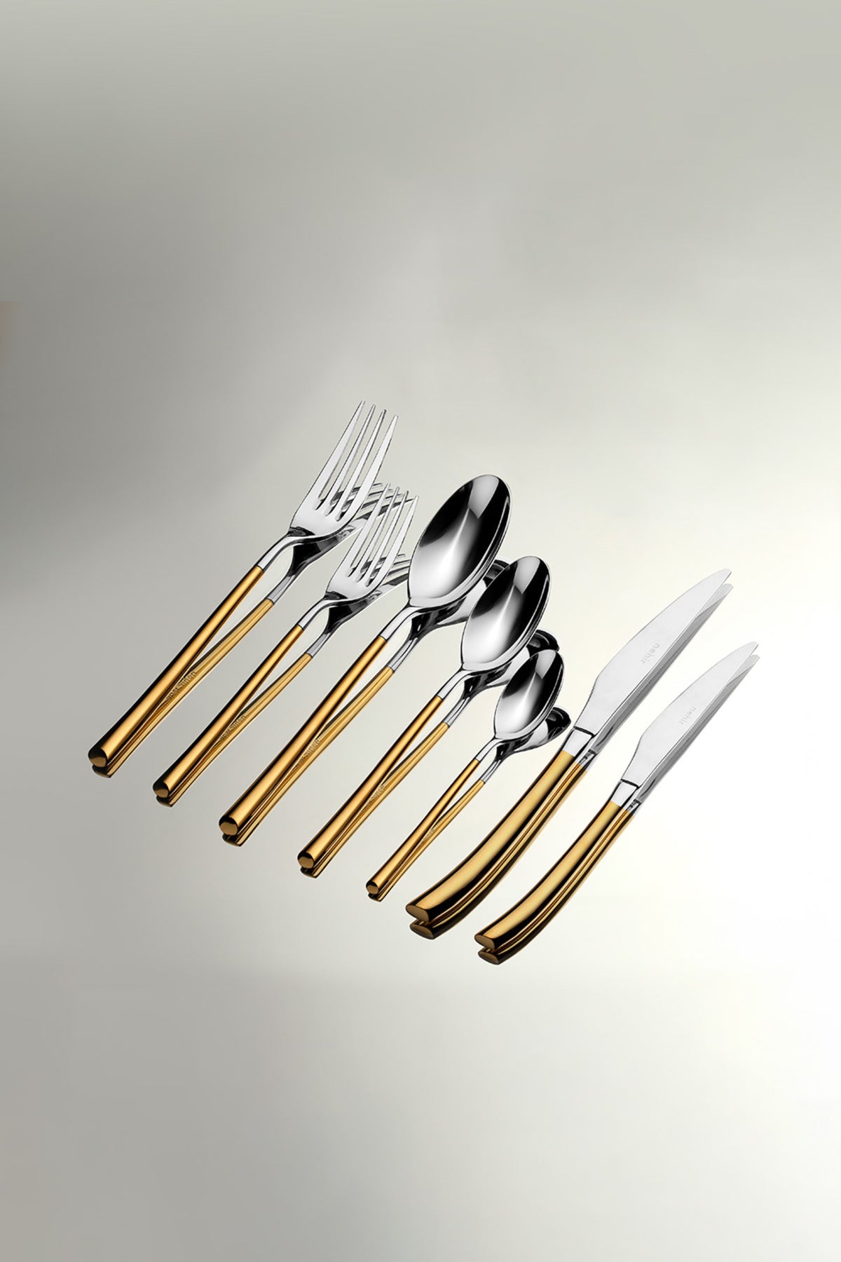 Elegance Gold Satin 84-Piece Leather Boxed Cutlery Set for 12 People