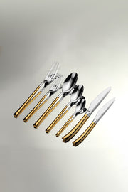 Elegance Gold Satin 84-Piece Leather Boxed Cutlery Set for 12 People