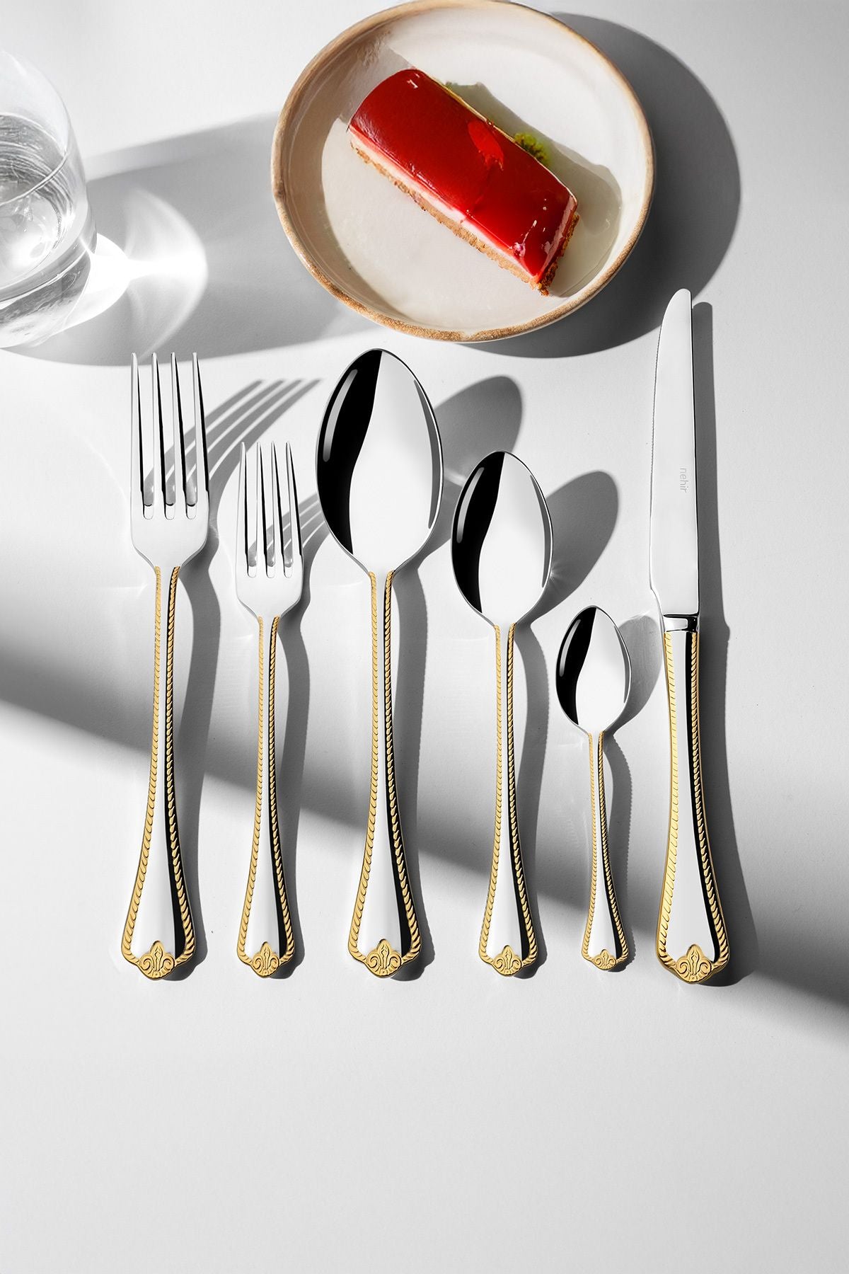 Fulya Altın Sade 12 Kişilik 72 Parça Kutulu Çatal Kaşık Bıçak Takımı