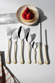 Fulya Gold Plain 12 Person 89 Piece Cutlery Set with Leather Box