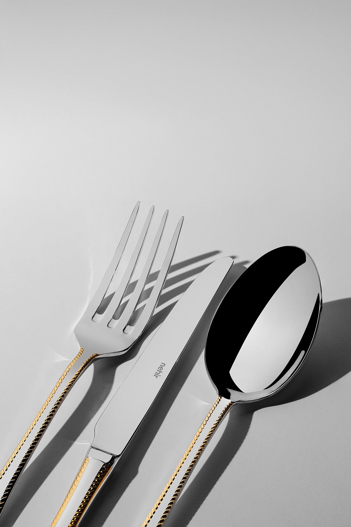 Fulya Gold Plain 12 Person 89 Piece Cutlery Set with Leather Box