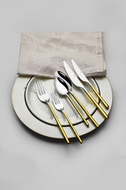 Gloria Gold Plain 12 Person 84 Piece Cutlery Set with Leather Box