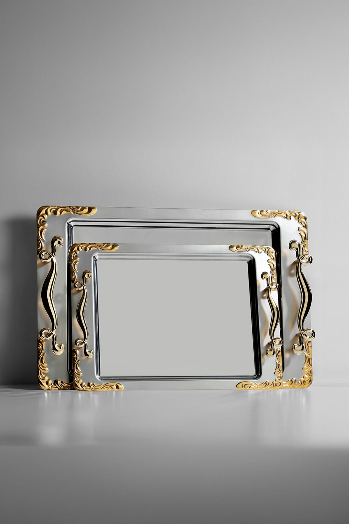 Lalezar 2'li Altın Saten Çelik Tepsi Seti