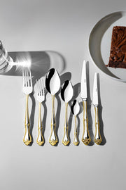 Lalezar Gold Plain 12 Person 89 Piece Cutlery Set with Leather Box