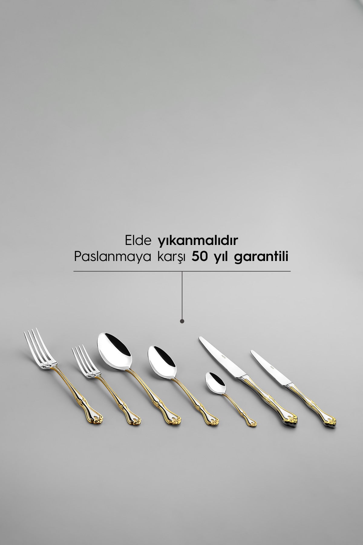 Lalezar Gold Plain 12 Person 89 Piece Cutlery Set with Leather Box