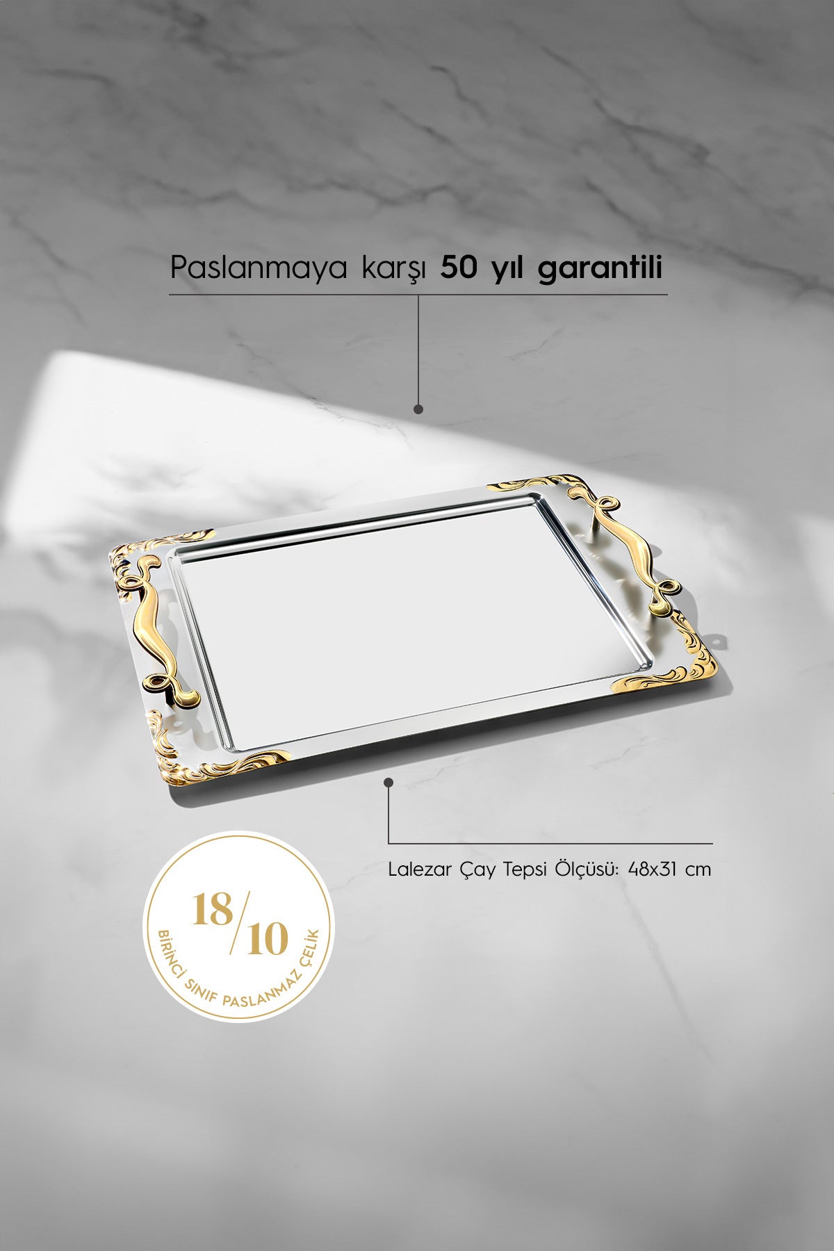 Lalezar Gold Plain Steel Tea Tray