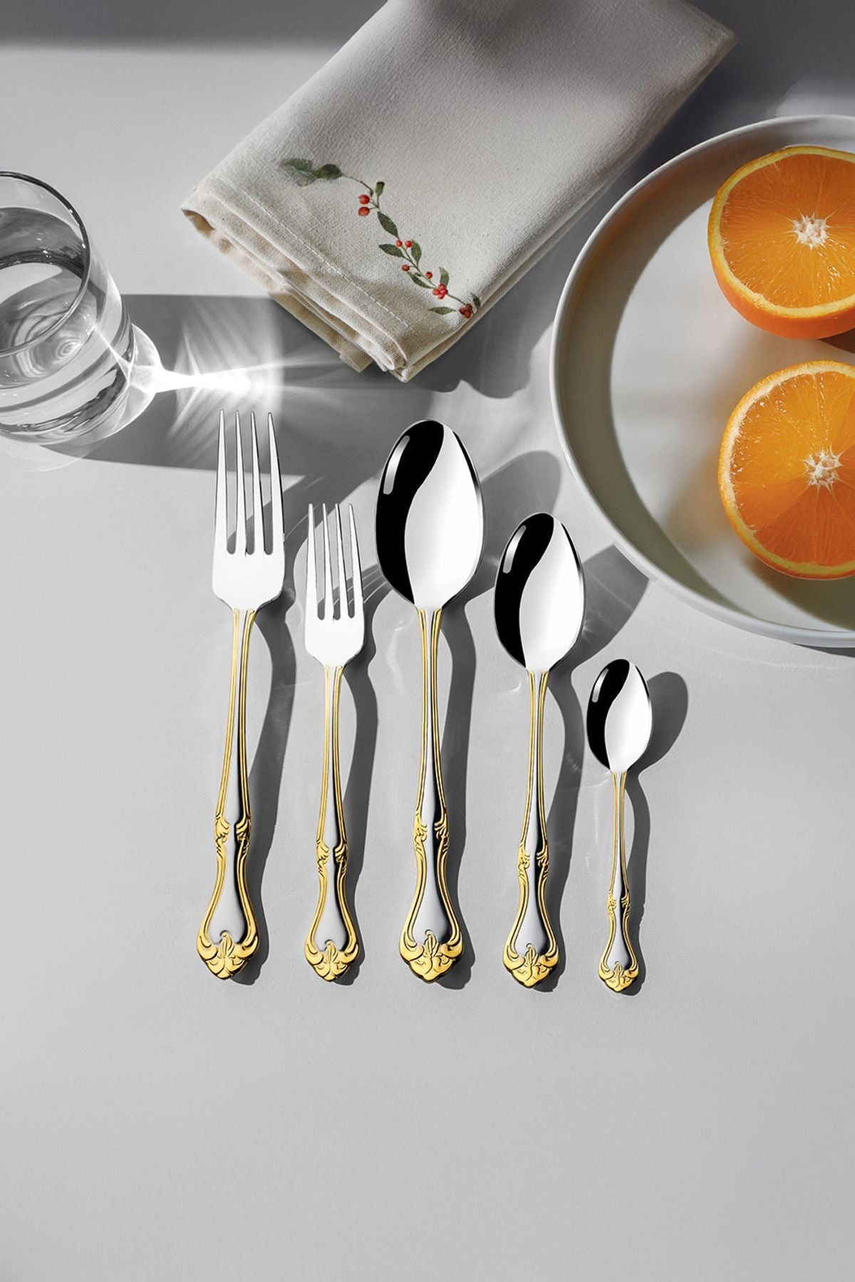 Lalezar Gold Satin 60 Piece Boxed Cutlery Set for 12 People