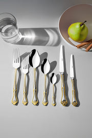 Lalezar Gold Satin 89 Piece Cutlery Set for 12 People with Leather Box