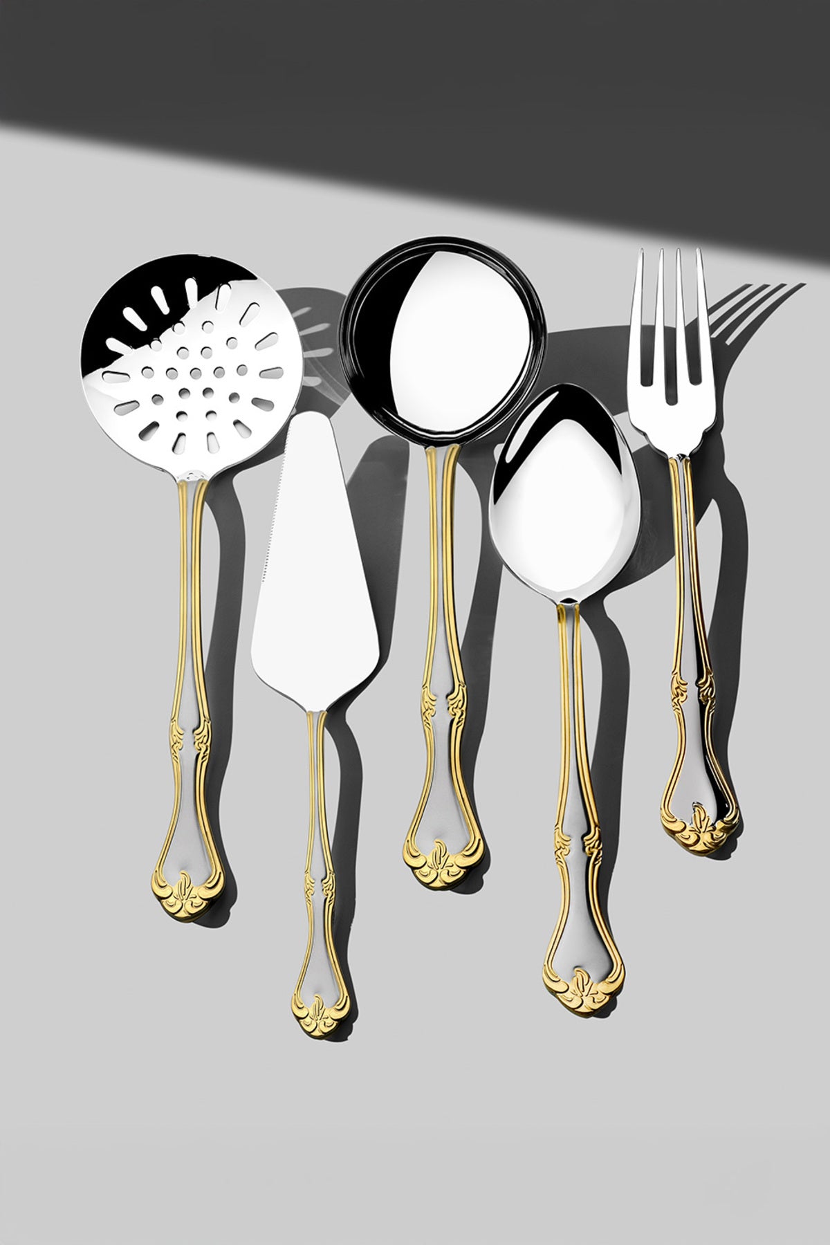 Lalezar Gold Satin 89 Piece Cutlery Set for 12 People with Leather Box