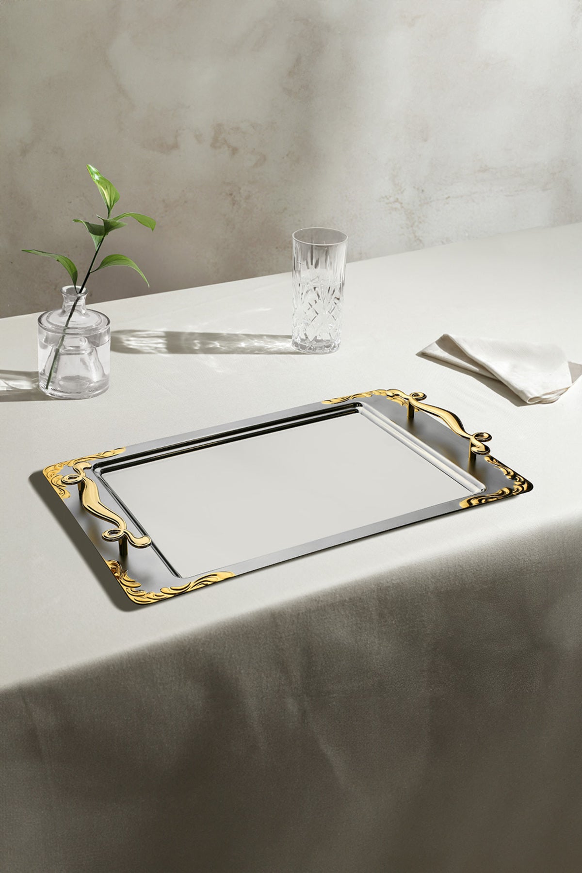 Lalezar Gold Satin Steel Coffee Tray