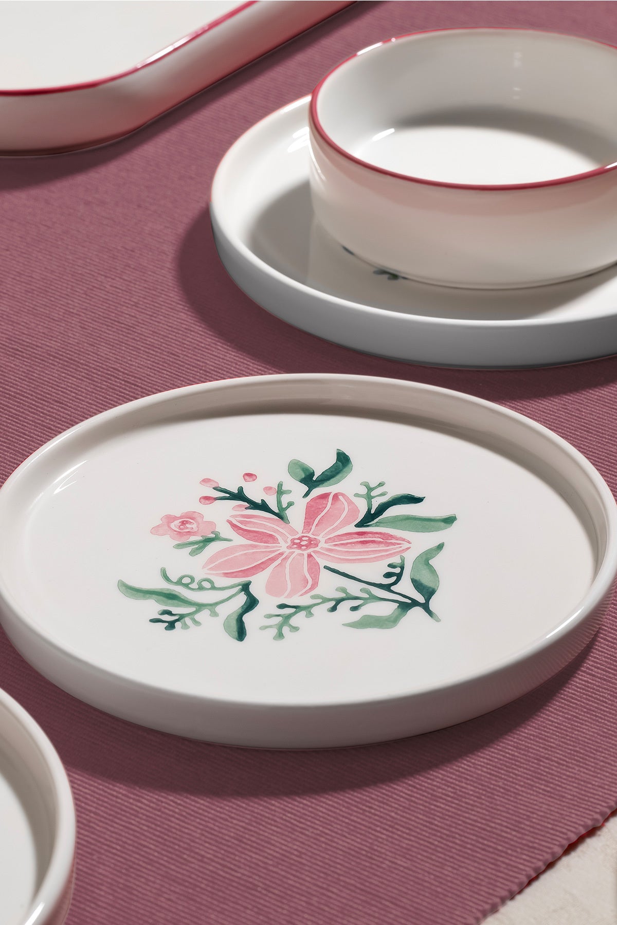 Line Flowers 13 Piece Ceramic Breakfast Set for 6 People