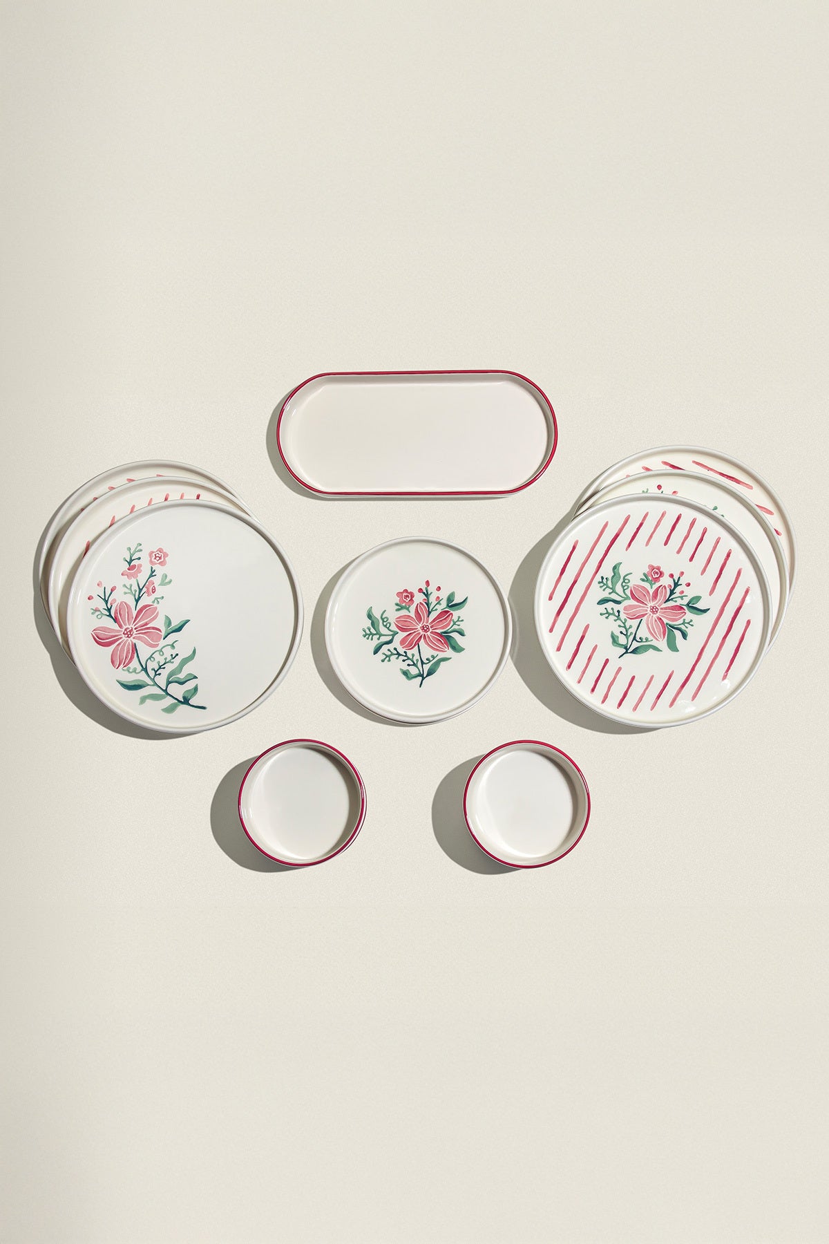 Line Flowers 13 Piece Ceramic Breakfast Set for 6 People