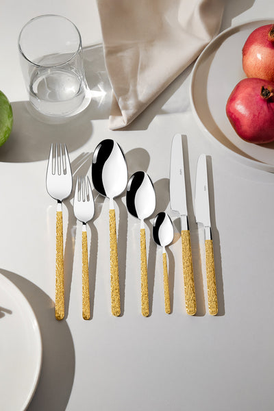 Lyon Gold Plain 84 Piece Leather Boxed Cutlery Set for 12 People