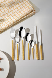 Lyon Gold Satin 84-Piece Leather Cutlery Set for 12 People