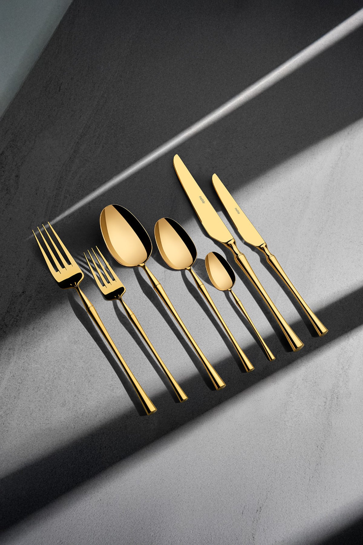 Marbella Full Gold 12 Person 84 Piece Cutlery Set with Leather Box