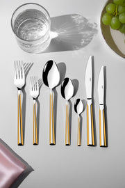 Milano Gold Satin 12 Person 89 Piece Cutlery Set with Leather Box