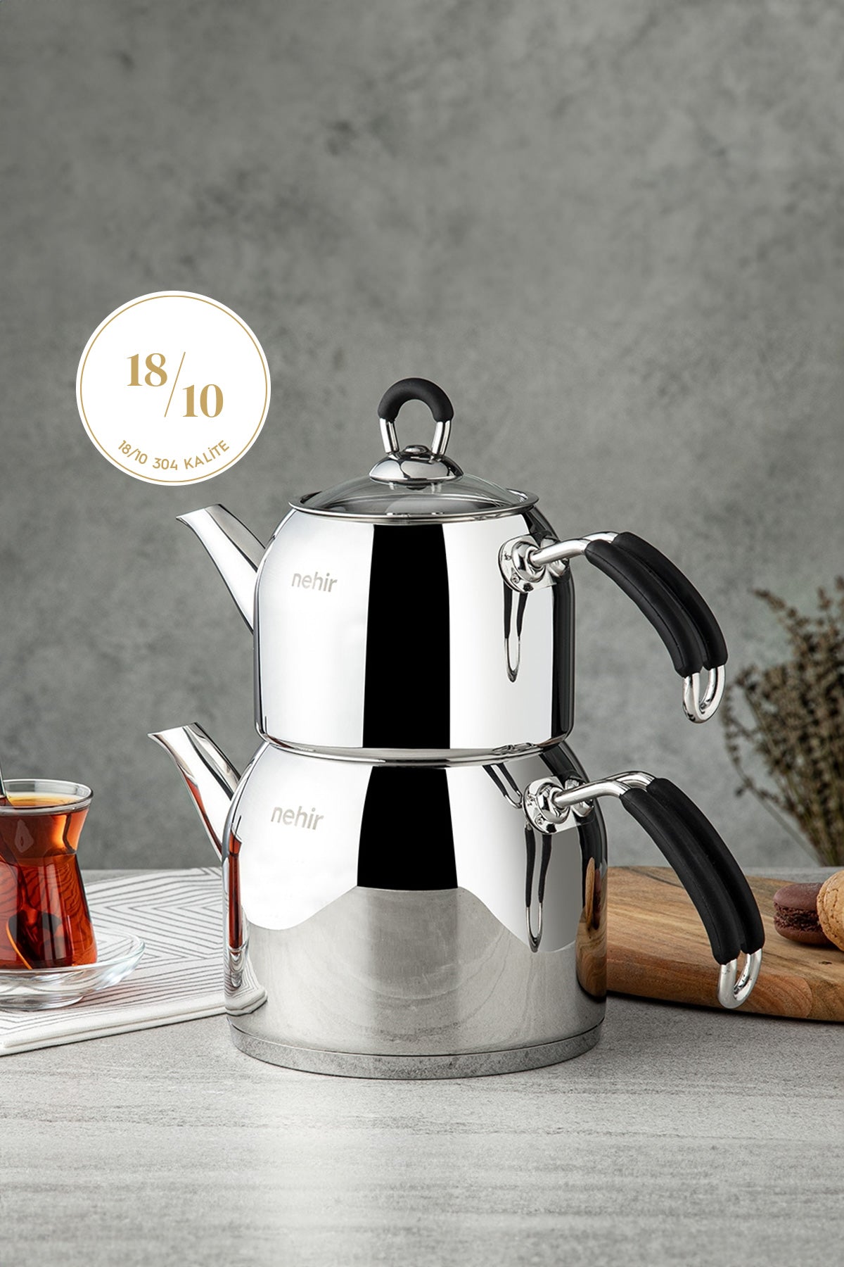 Modern Maxi Large Stainless Steel 1.6-2.5 Lt. Teapot Set