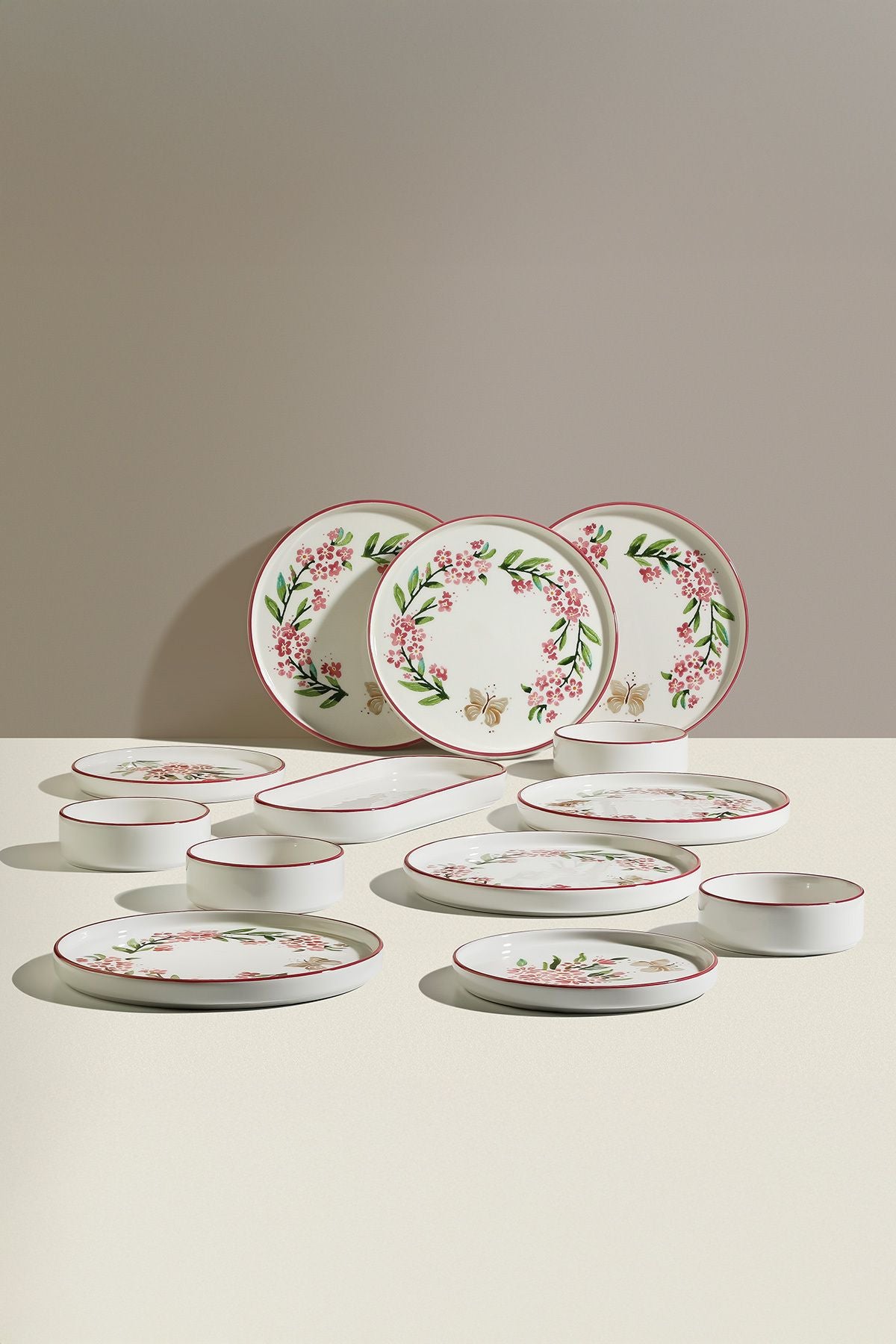 Pink Butterfly 6 Kişilik 13 Parça Seramik Kahvaltı Takımı