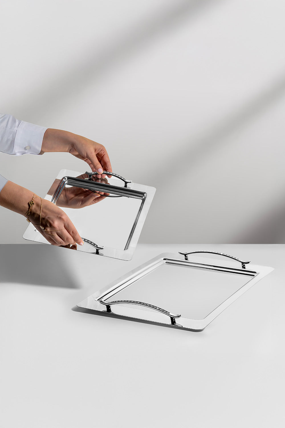 Rana 2'li Sade Çelik Tepsi Seti