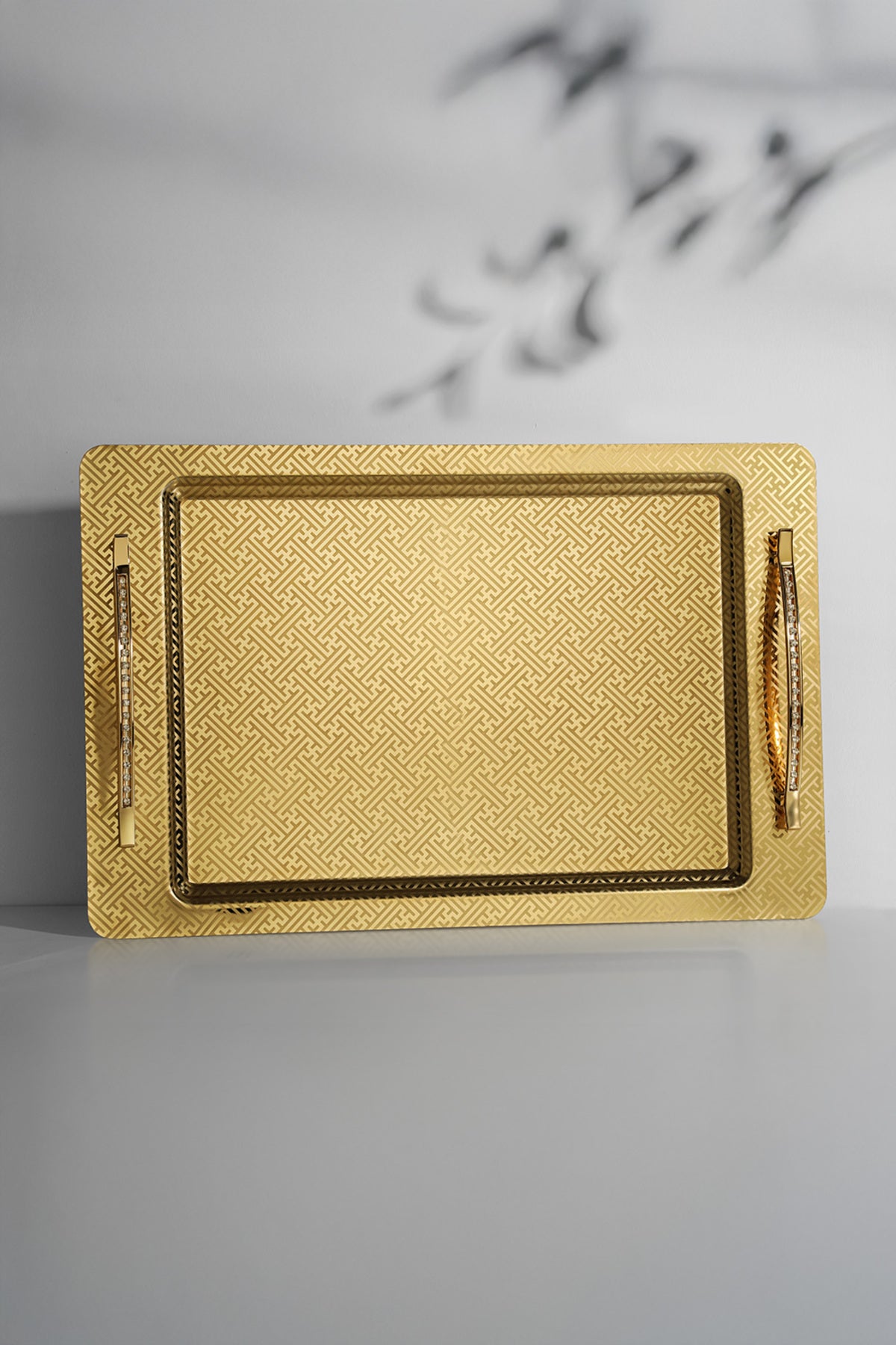 Rana Full Altın Dekorlu Çelik Çay Tepsi