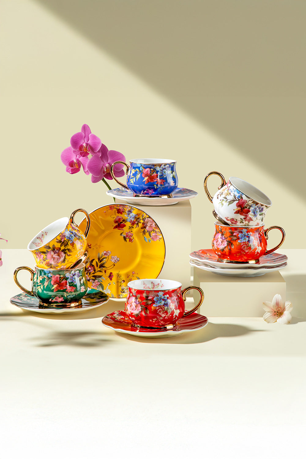 Rossella 12-Piece Porcelain Tea Cup Set for 6 People