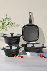 Royal Elite Square Siyah Alüminyum Döküm 7 Parça Tencere Set