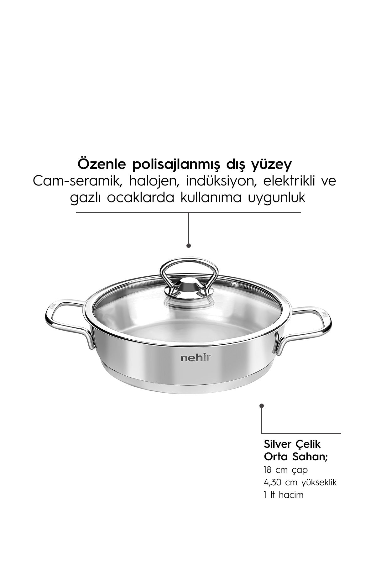 Silver 4 Parça Paslanmaz Çelik Sahan Seti (18-20 cm)