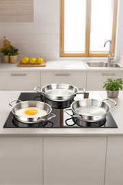 Silver Steel 3 Piece Italian Omelette Pan Set (16-18-20 cm)