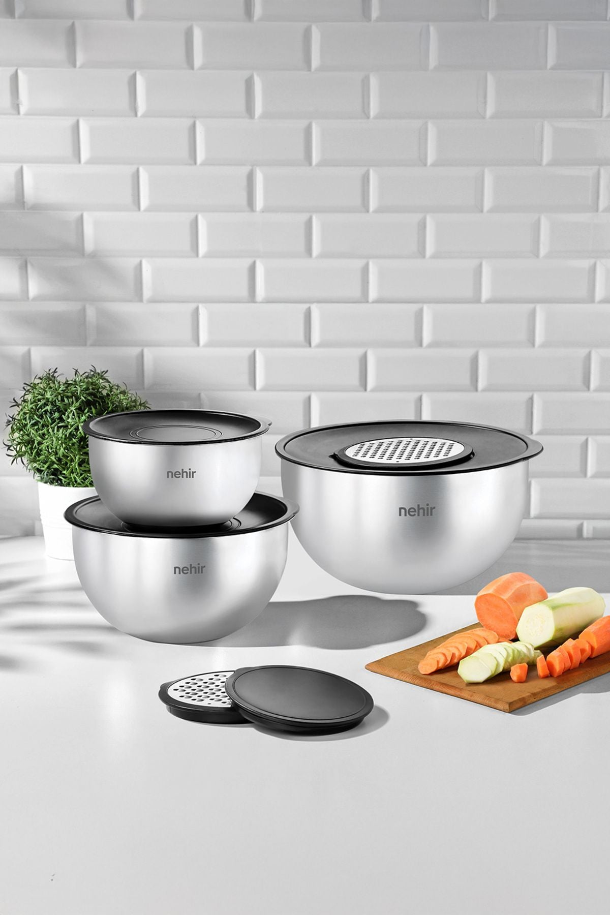 Silver Steel 9 Piece Mixing Bowl Set with Grater