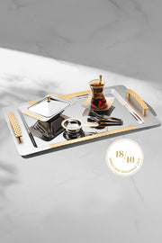 Sırma Gold Satin 40 Piece Steel Tea Set for 12 People