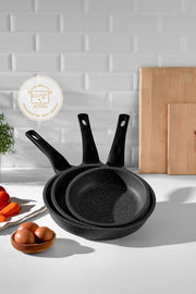 Black 3 Piece Aluminum Cast Granite Pan Set