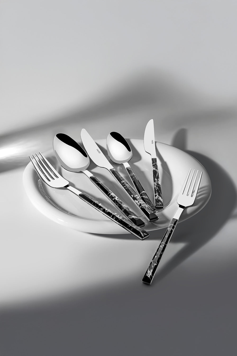 Tulip Black 6 Person Marble Patterned 36 Piece Boxed Cutlery Set