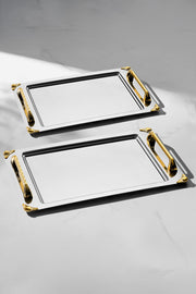 Vega Gold Satin Steel Tray Set of 2