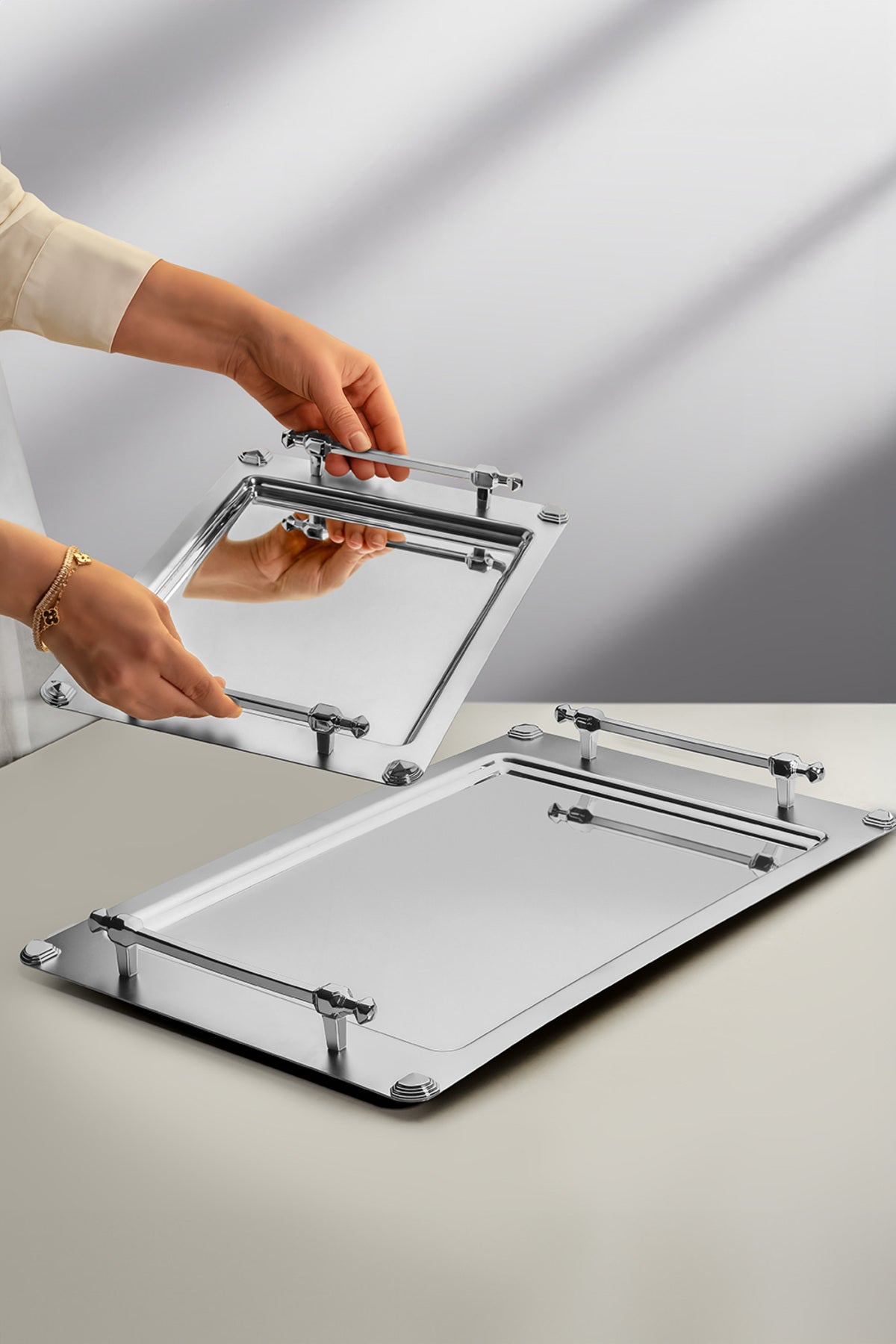 Verona Satin Steel Tray Set of 2