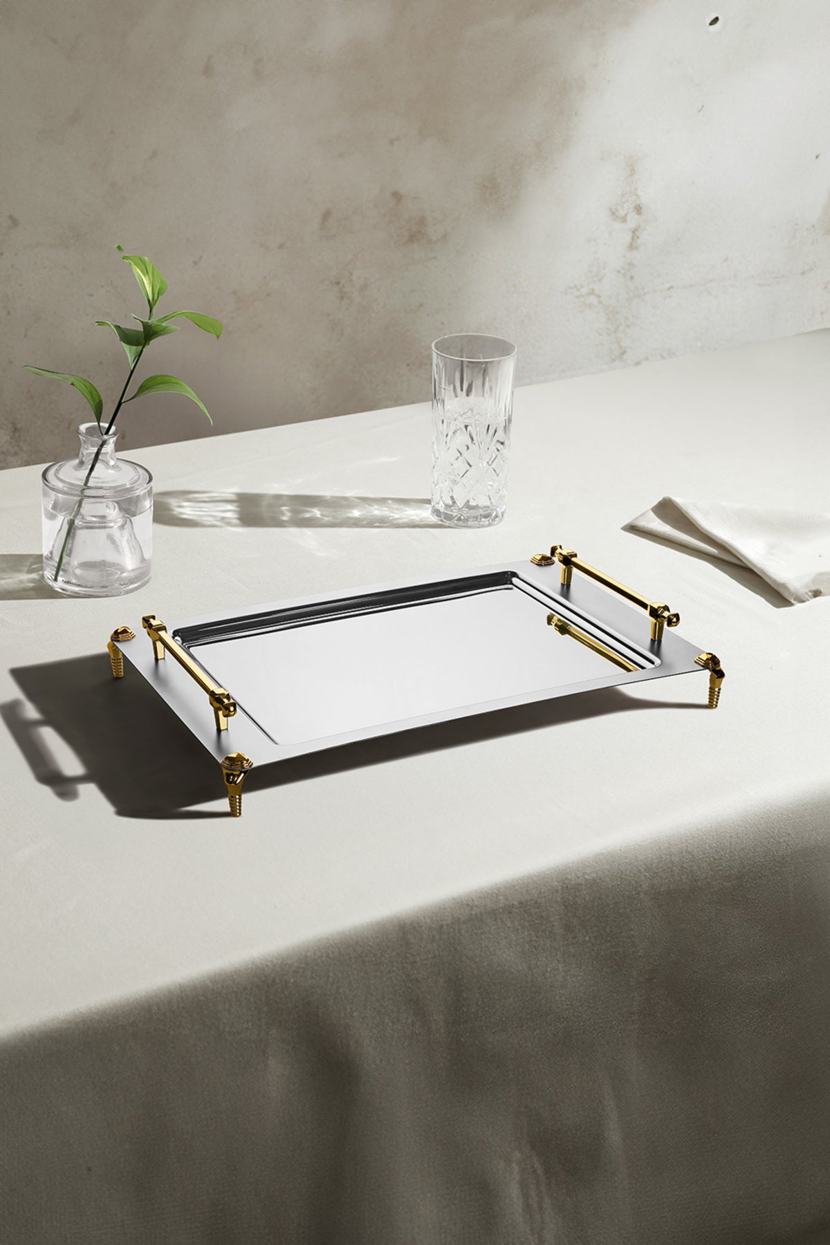 Verona Footed Gold Satin Steel Tray Set of 2
