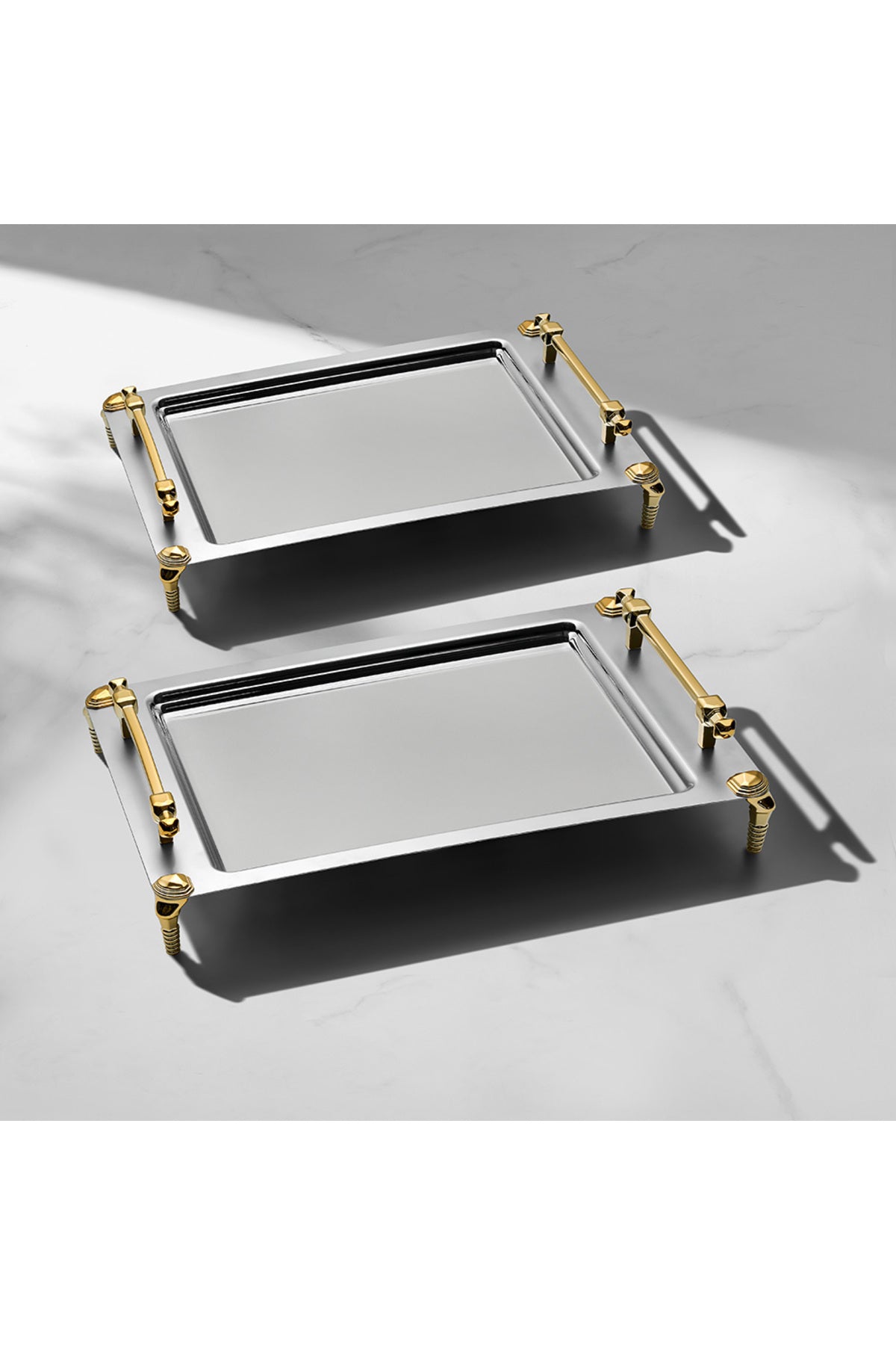 Verona Footed Gold Satin Steel Tray Set of 2