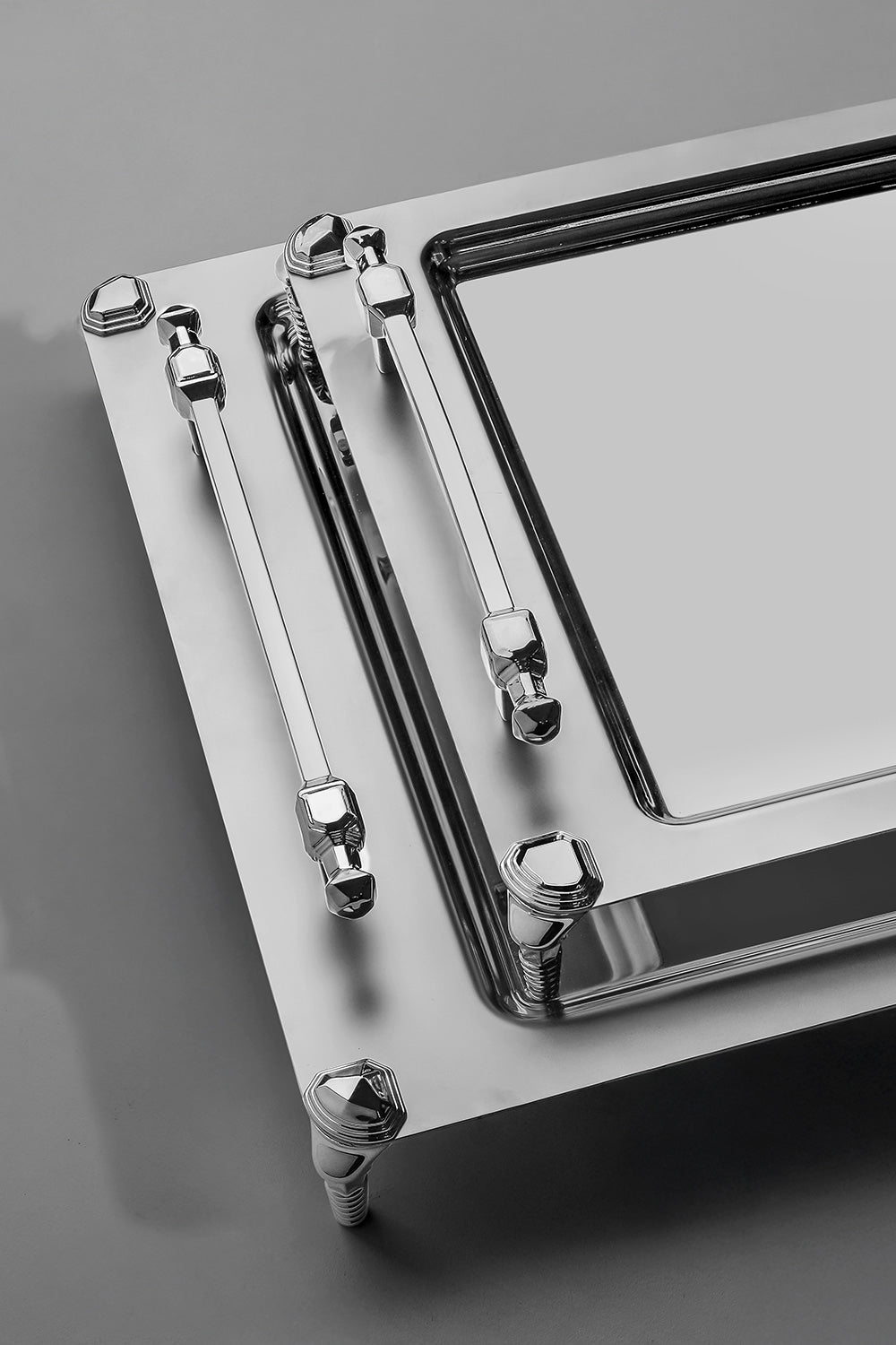 Verona Satin Steel Tray Set of 2 with Feet