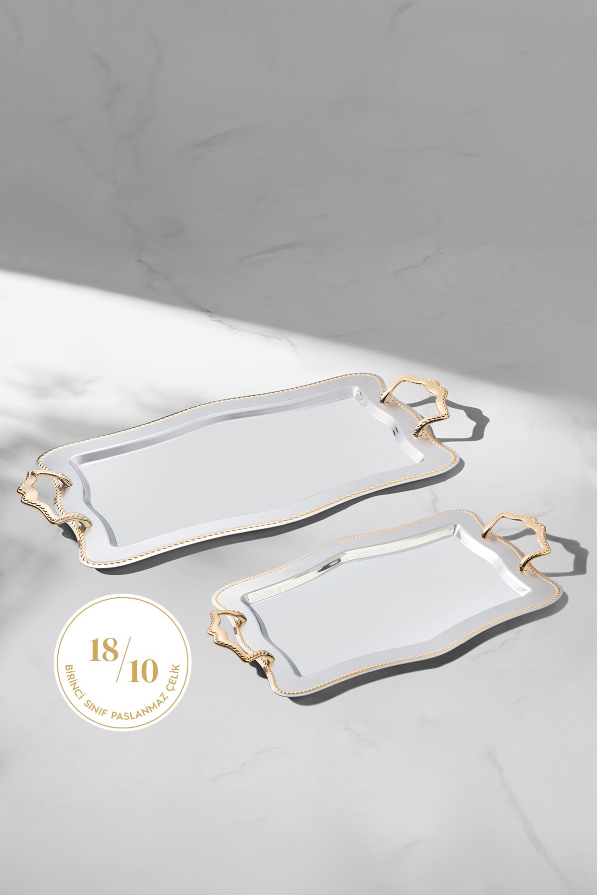 Chain 2-Piece Gold Satin Steel Tray Set